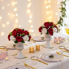 Red Fake Flowers for Wedding Centerpiece Kissing 10 Pieces Crimson Red & White