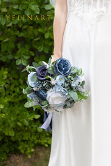 10 Inch Dusty Blue Wedding Bouquets for Bride Artificial Roses Flower Cascading