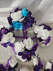 Wedding Bouquet Package, Turquoise, Purple, White, Flower Set 12 Pieces