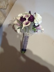 Cascading Bridal Bouquet, 5 Round Bridesmaids Bouquets, 1 Toss Bouquet