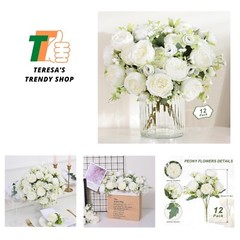 12 Packs Peonies Artificial Flowers, White Artificial Peonies, Silk Peonies F…