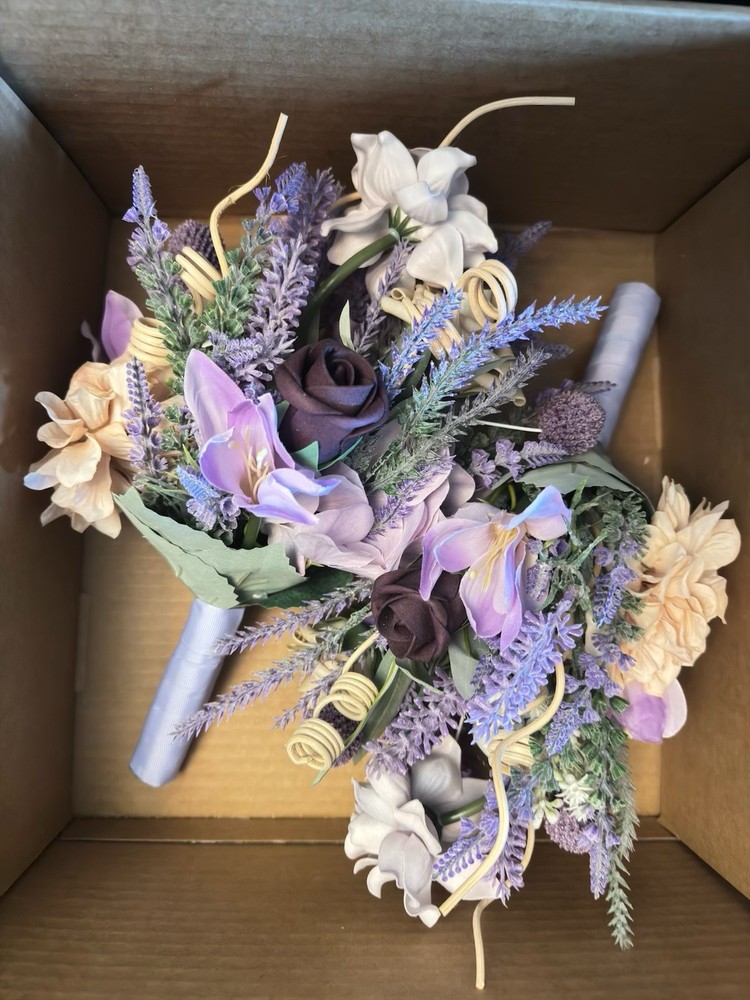 Lings Moment Flowers Bridesmaids Flowers Purple And Cream – Two