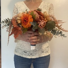 Bridal Bouquet Exquisite Budget Handmade Faux Floral Lovely Fall Red/Orange Pink