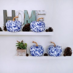 Winlyn 4 Pcs Faux Decorative Blue and White 5.3″ W x 5.1″ H,