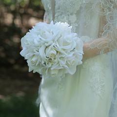 Set of 6 Real Touch Ivory Roses Bridesmaid Bouquets for Wedding Prom