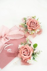 Artificial Dusty Rose Corsage and Boutonniere Set – Ideal for Weddings & Parties