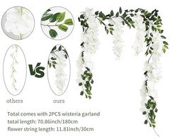 Wisteria Garland Artificial Flowers 2PCS 5.91FT/Peice Fake Wisteria Vines White