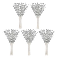 50 Pcs 4mm Pearl String Bouquet Pearl Stick Stems Bouquets Garland Spray, Silver