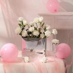 12PCS Artificial Silk Flowers Realistic Roses Bouquet 6 Flowers 6 Buds White