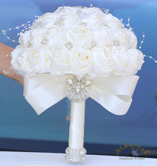 Bridal Wedding Bouquet round Bling Brooch Holding Bouquet Artificial Rose Flower