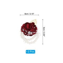 2 Pcs Rose Bridesmaid Wrist Flower Artificial Bride Wrist Burgundy