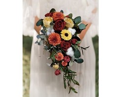 Sunflower Burnt Orange Cascade Bridal Bouquet Burgundy Fall Wedding Flowers