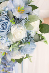 Dusty Blue & White 12″ Cascade Bridal Bouquet – Silk Wedding Flowers