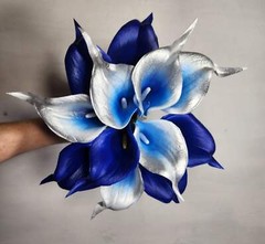 Royal Blue Silver Calla Lily Bridal Wedding Bouquet Accessories