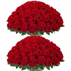 Pcs Roses Artificial Flowers, Fake Velvet Silk Rose Bulk Faux Flower 50 Red