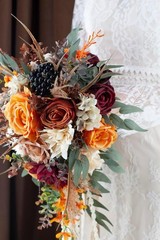 12 Inch Cascade Wedding Bouquets Bride Fall Burnt Orange Cascading Bridal