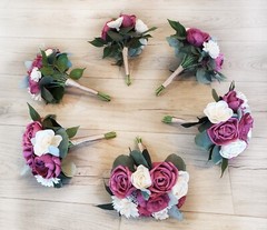 Fuchsia Bridal Bouquet Sola Wood Flower Dark Pink Ivory White Bridesmaid Corsage