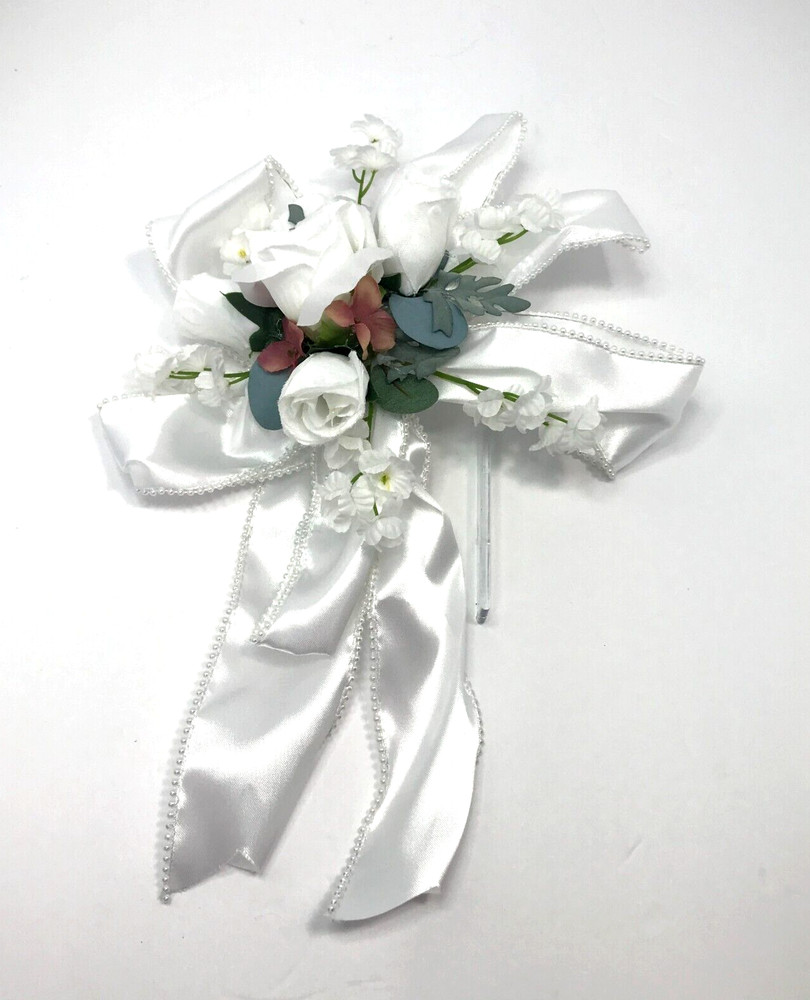 Bridal Wedding Pew Aisle Elegant White Pearl Ribbon Roses Decoration Women Event