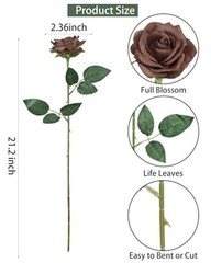 10pcs Fake Roses Artificial Silk Flowers Long Stems Bouquet for Mocha Brown