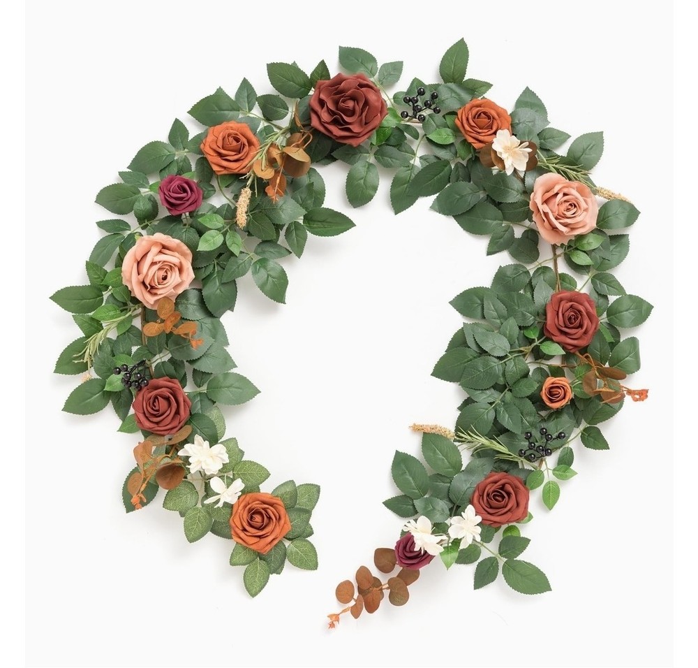 Ling’s Moment 5FT Sunset Terracotta Flower Garland w/ Eucalyptus Leaves