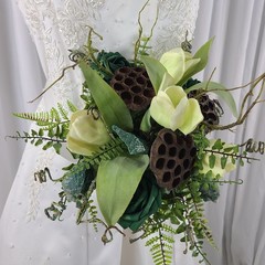 Woodland and Jade Crystal Faux Silk Wedding Bouquet