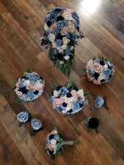 9PC Dusty Blue Pink Sola Wood Bridal Bouquet Artificial Blush Wedding Flower Set