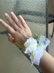 White Artificial Rose Bouquet w/ Matching Wrist Corsage and Boutonnière