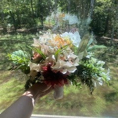 Bridal Wedding Bouquet Hand made Budget Friendly Faux Flowers White Pink Green