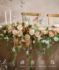 *READ* Ling’s Moment 9FT Eucalyptus & Rose Floral Garland Decoration-Beige Brown