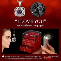 Preserved Red Rose Flowers with Love Necklace Gifts for Women Mom Birthday Prom