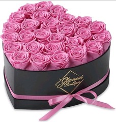 27 Pink Forever Roses In A Heart Shaped Box. Perfect Gift
