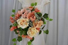 Peaches and Golden Yellows Garden Faux Silk Wedding Bouquet
