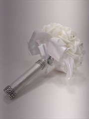 White Rose Flower Wedding Bouquet for Bridesmaid-Foam Rose with Rhinestone Décor