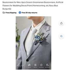 6pc Wedding Boutonniere Set Groom Groomsmen Artificial Flowers