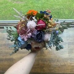 Bridal Wedding Bouquet Budget Friendly Handmade Faux Florals Purple Blue Orange