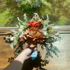 Beautiful Bridal Wedding Bouquet Budget Handmade Faux Flowers Pink Red Brown