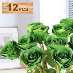 Hananona Artificial Roses Flowers for St. Patrick’s Day，Pcs Silk Rose 12 Green