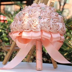 Satin/Brooch Rhinestone Light Blush Pink FlowerFloral Wedding Bridesmaid Bouquet