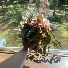 Beautiful Bridal Wedding Bouquet Budget Handmade Faux Flowers White-Pink Green