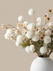 Artificial Kiku Flower White – 5 Pcs Fake Pompon Mums Silk Small Off White