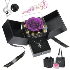 Emibele Preserved Real Purple Rose with Small, + S925 Necklace