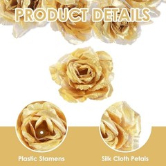 Psyqtsuary Gold Roses Artificial Flowers, 30 Pcs Fake Silk Gold Flowers Real