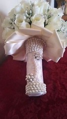 PEARLS AND MORE PEARLS ROSE WEDDING BOUQUET- IVORY/SILVER -2 PEARL BROOCHES