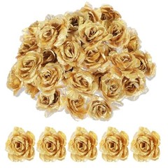 Psyqtsuary Gold Roses Artificial Flowers, 30 Pcs Fake Silk Gold Flowers Real