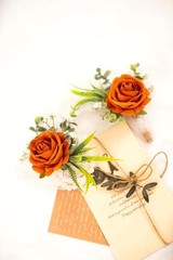Ansofi Burnt Orange Corsage and Boutonniere Set Artificial Rose Flower Wrist Cor