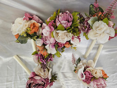Sunset Wedding Bouquet – 11 Pc Wedding Bouquet Set, Ivory, Pink, Orange, Purple
