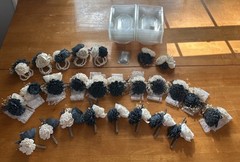 Sola Wood Lot Of 22 Corsages & Boutonnieres Wedding Flowers Wrist Blue & Ivory