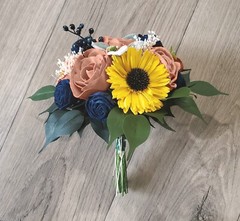 Terra Cotta Peach Sunflower Bridal Bouquet Sola Wood Navy Bridesmaid Wedding