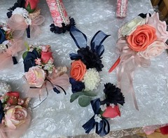 12 PC Blue,Coral,Ivory, Light Rose Wedding Bouquet Set Lace And Bling