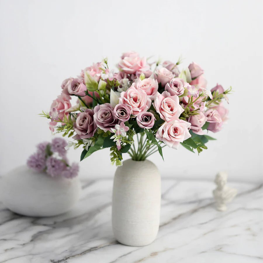 DUSTY ROSE 4 Bushes 12″ Silk Roses Artificial FLOWERS Bouquets Party Home
